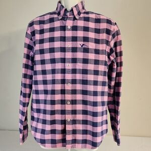 American Eagle Outfitters Pink and Navy Buffalo Check Button-Down Shirt